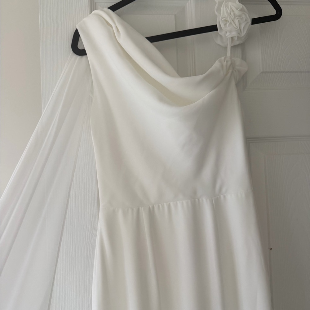 One-Shoulder White Draped Gown